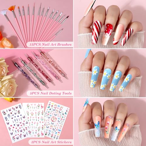 Acrylic Fake Nails Kit Press On Nail Kit with Clear Coffin Nail Tips Nail Display Stand Sequins Sticker Rhinestones Decorations Nail Glue Nail Clay Fine Glitter DIY Nail Art Tool and Supplies