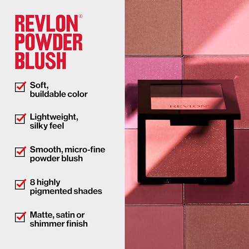 Revlon Powder Blush Face Makeup, High Impact Buildable Color, Lightweight & Smooth Finish, 004 Rosy Rendezvous, 0.17 oz