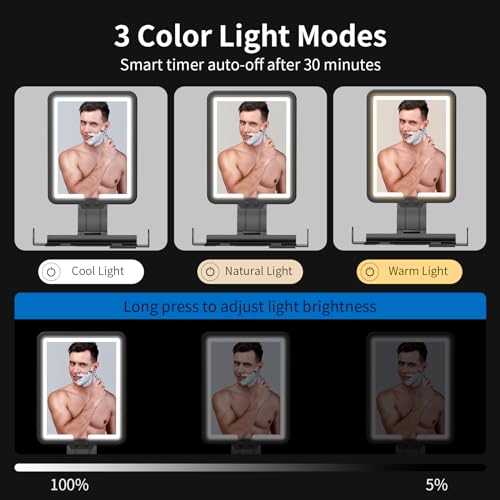 Heated Shower Mirror Fogless for Shaving, Fog Free Large 9.5 * 7inch Shower Shaving Mirror with Light, Rechargeable Anti-Fog Shower Mirror with Storage Tray & Razor Holders
