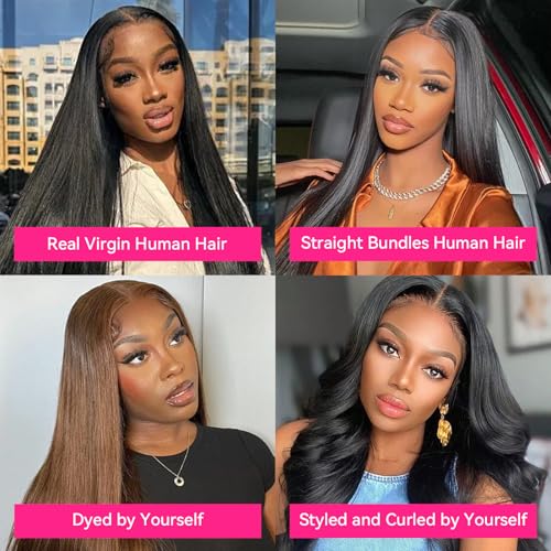 Real Straight Human Hair Bundles 10A Human Hair Bundle Brazilian Virgin Hair Unprocessed Hair Bundle Natural Black Hair Extension for Women (1Black Straight, 20 22 24 Inch)