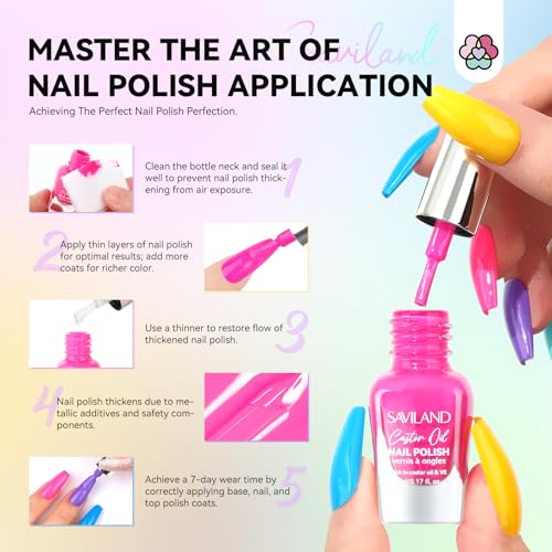 SAVILAND Nail Polish Set Quick-Dry: 24 Summer Color Regular Nail Polish Kit Pink Red Yellow Neon Glitter Nails Polish Non Gel Castor Oil Vitamin E Nail Lacquer Home Set Women
