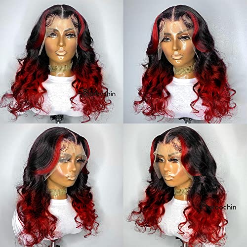 1b/Red Lace Front Wigs Human Hair for Black Women with Baby Hair 130% Density Body Wave Human Hair Wigs 13x4 T Part Lace Front Human Hair Wigs with Baby Hair Burgundy 18 Inch