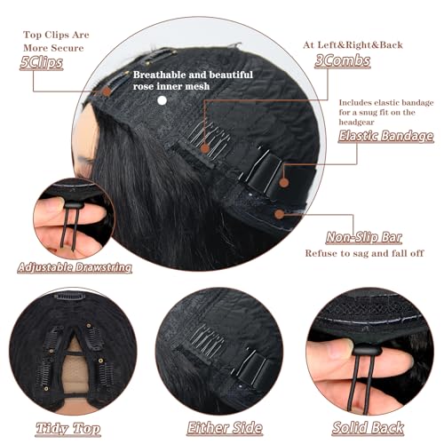 V Part Wig Human Hair Straight Vpart Human Hair Wig Upgrade U Part Glueless Half Wigs Human Hair Clip in V Part Wig Glueless With Elastic Drawstring No Leave Out for Women Beginner Friendly 26 Inch