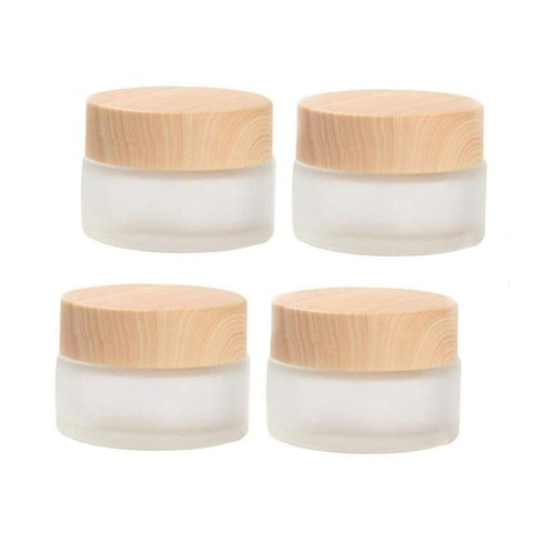 Healthcom 8 Pack 50 Gram/50 ml Round Empty Jars Frosted Glass Bottle Cosmetic Cream Jar Wood Grain Lid Cosmetic Container Glass Cream Box Refillable Lotion Cream Pot Jars for Makeup Lip Balm Eyeshadow