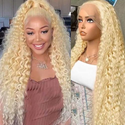 613 Lace Front Wig Human Hair 180 Density Blonde Wig Human Hair Wet and Wavy Wigs for Black Women Glueless HD Lace Frontal Wigs (28 Inch)