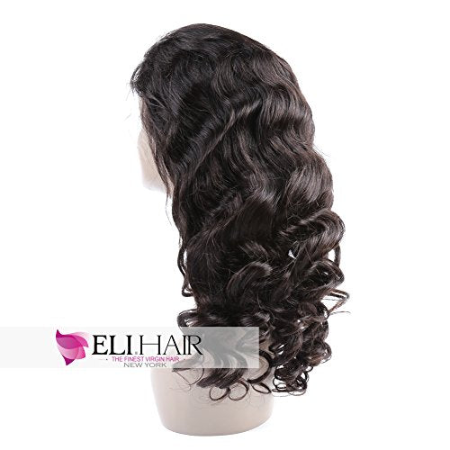 Natural Color Loose Wave Wigs 100% Brazilian Virgin Human Hair 130% Density Full Lace Wigs For Women (Full Lace Wig, 14 inch)