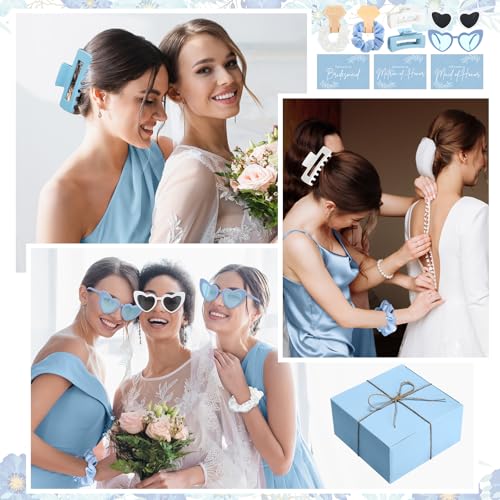 Geiserailie 40 Pcs 8 Set Bridesmaid Proposal Gifts Will You Be My Bridesmaid 4.1in Square Hair Claws Heart Sunglasses(Blue)