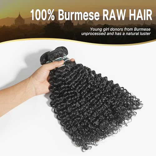 ASHINE Hair Bundles Unprocessed Burmese Raw Human Hair, 50% Less Shedding and Tangling Than Regular, 3 Bundles Deep Curly 14 16 18 Inch Natural Black