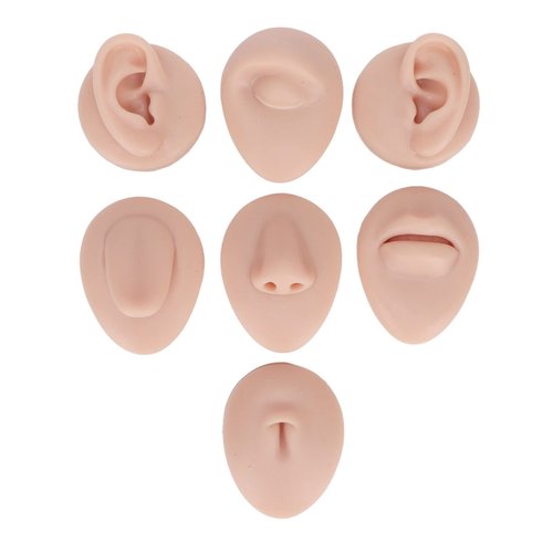 Ear Piercing Kit， Nose Tongue Model, 3D Flexible Simulation Ear Model Body Piercing Practice Model Silicone Nose Safety Pierce Tool for Novice (Medium Skin Color)
