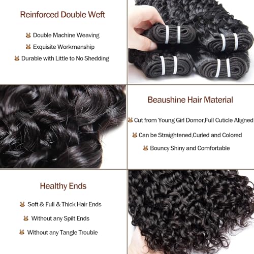 Water Wave Bundles with Closure Brazilian Virgin Human Hair with Closure 10A Wet and Wavy Quick Weave Human Hair Bundles and Free Part Lace Closure Natural Color (22 24 26+20)