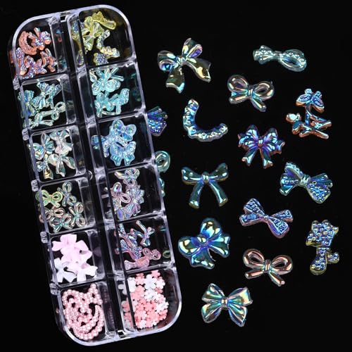 Nail Charms, Multi Shape Nail Rhinestones Kit 3D Multi Shape Nail Gems Colorful Butterfly Flowers Nail Crystals Flat Back Nail Pearls for Nail Art Supplies DIY Accessories 6 Boxes