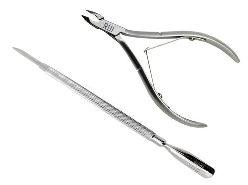 Rui Smiths Professional Cuticle Nippers | Precision Surgical-Grade Stainless Steel Cuticle Trimmer, Double Spring, 4mm Jaw (Quarter Jaw) and Stainless Steel Metal Pusher Style 106