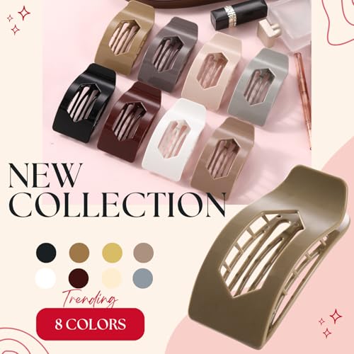 8 Pack Flat Hair Clips for Women ? Glossy Neutral No-Slip Flat Claw Clips for Thick & Thin Hair, Large Strong Hold Square Rectangle Hair Accessories for Work & Stylish Fall Outfits