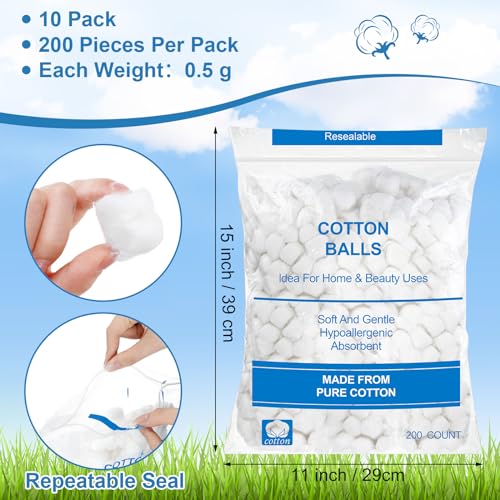 2000 Pcs Soft Cotton Ball Bulk Organic Medium Cotton Ball for Absorbent Multipurpose Pure Nail Polish Remover Makeup Removal First Aid Face Crafting Cleaning Skin Applying Lotion