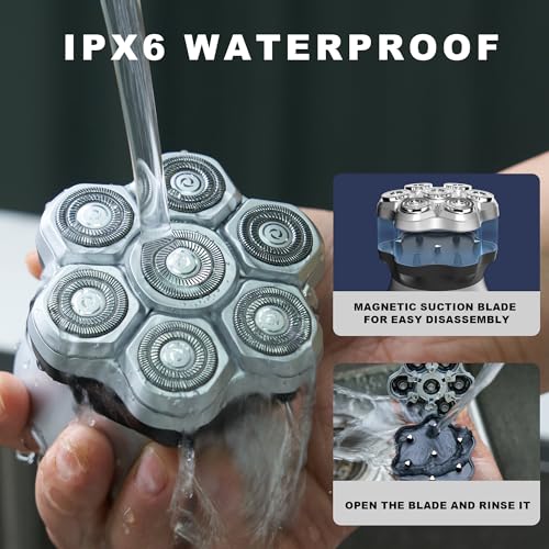Bald Head Shavers for Men,Magnetic 7D Rotary Electric Shaver Bald Head,Cordless USB-C Rechargeable Face Beard Razors,IPX6 Waterproof Wet/Dry Shaving with LED Display