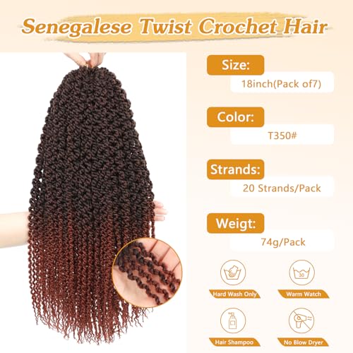 Curly Senegalese Twist Crochet Hair Pre-looped 7 Packs Small Twist Crochet Hair for Women 140 Strands Senegalese Twists Hair with Straight Ends Synthetic Crochet Braids(T350, 18 Inch)