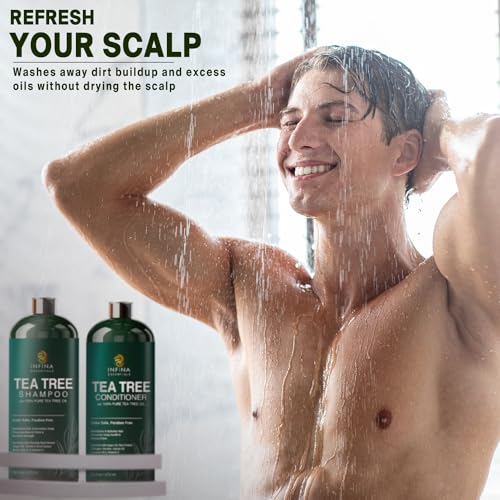 Tea Tree Shampoo and Conditioner Set - Deep Cleansing, Strengthening and Shine-Boosting Formula for Dry Scalp - For Men & Women - 16 fl oz each