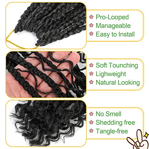 Fulcrum Goddess Box Braids Crochet Hair 12 Inch,9 Packs Boho Box Braid Crochet Hair for Women,Pre-looped Bohemian 3X Crochet Braiding Hair with Curly Ends(12Inch, 1B#)