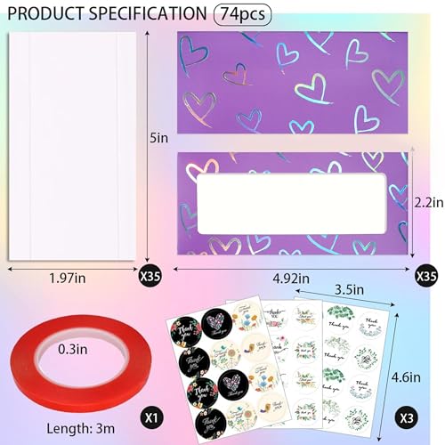 74PCS Empty Press on Nails Packaging Box Set Includes 35PCS Empty Nail Package Box, 35PCS White Background Paper, 1pc Double Sided Tape and 3 Thank You Stickers, for Press on Nail Business
