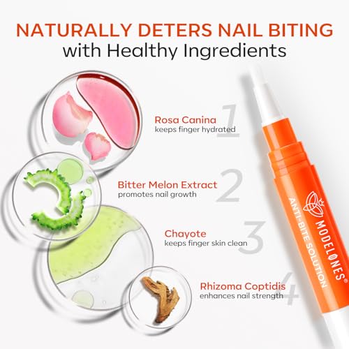 modelones Stop Biting Pen Nail Biting Prevention Thumb Sucking Deterrent Nail Biting Treatment for Kids & Adults Natural Nail Care Pen to Help Stop Nail Biting Habit Safe Solution for Biters