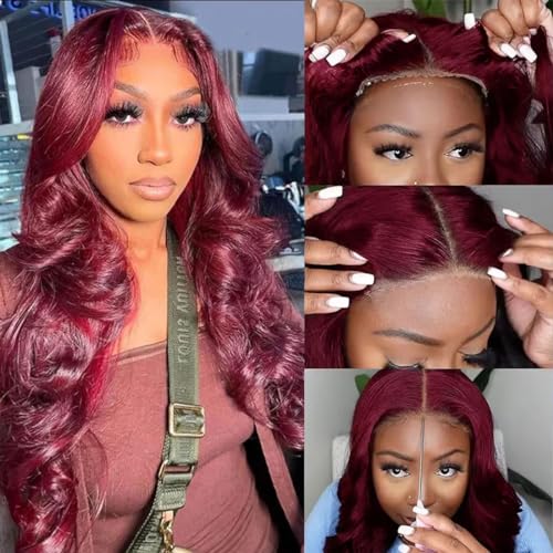 Burgundy Lace Closure Wigs 5X5 Body Wave Wear and Go Glueless Human Hair Wig Pre Plucked Pre Cut for Beginners 180 Density 99J Burgundy Lace Closure Wigs Human Hair No Glue Pre Cut Wig 28 Inch