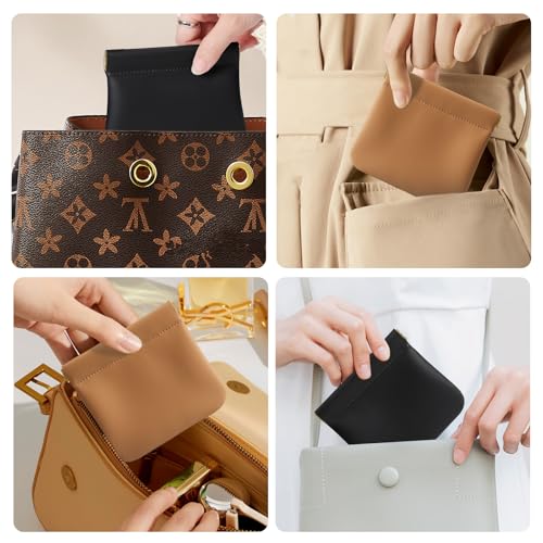 2 Pcs Small Makeup Bag for Purse, Upgrade Organosilicone Mini Makeup Pouch for Women with Snap Closure Clamp, Portable Small Cosmetic Bag Travel Storage Pouch for Coin Lipstick (Black + Brown)
