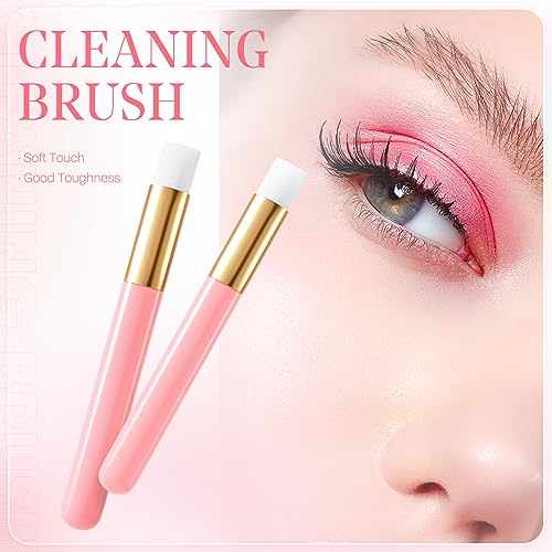Buqikma 2 Pieces Lash Brush Cleaning Lash Shampoo Brushes for Nose Cleaning Fan Brush Peel Off Blackhead Brushes Remover Tool, Lash Wash Supplies£¨Pink£©