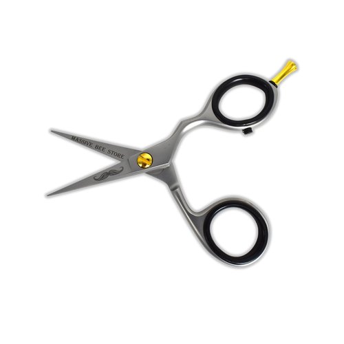 Massive Bee Store Rounded-Tip Trimming Scissors for Men – Stainless Steel High Carbon Beard, Mustache, and Ear Hair Grooming Scissor (Silver-Pointy-Tip)