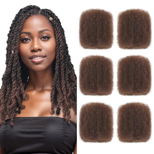 Afro Kinkys Bulk Human Hair for Dreadlocks Extensions Repair Locs, Twist Braiding Afro Kinky Human Hair for Locs 22 Inch 6 Bundles 120 Gram 4#