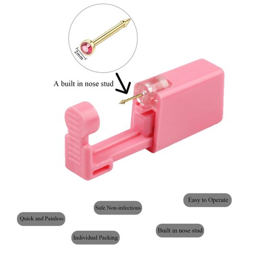 Orglace 4 Pack Nose Piercing Kit,Self Nose Piercing Gun with Nose Stud,Disposable Safe Sterile Piercing Tool at Home Salon for Women Men (Red G196#)