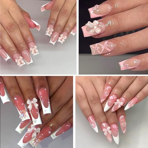 HNUIX Bow Nail Charms for Nails - Colorful Bow-Knot, Manicure DIY Crafts, Flat Back Pearls 1600 Pieces Nail Decoration Kit
