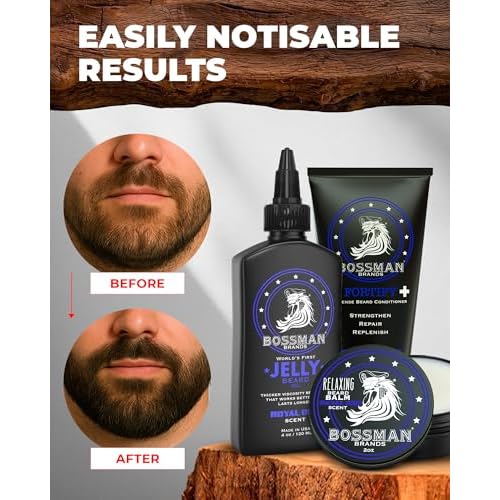 Bossman Essentials Beard Kit for Men, Set of 3 - Beard Oil Jelly, Fortifying Conditioner Cream, Beard Balm - Grooming Growth Care Accessories - Gift Set for Men (Vetiver X)