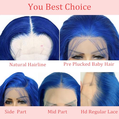 30 Inch Blue Lace Front Wigs Human Hair Straight Frontal Wigs Dark Blue 13x4 Hd Lace Front Wig Wear and Go Glueless Frontal Wigs Human Hair Pre Plucked With Baby Hair Royal Blue Colored Wigs for Women