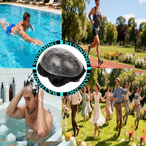 Men Toupee Hair System Human Hair Replacement For Men 0.04mm Ultra Thin Skin Toupee For Men V-looped Hair Piece (220# Darkest Brown with 20% Grey, 8x10"-100% Light Med-Light Density)