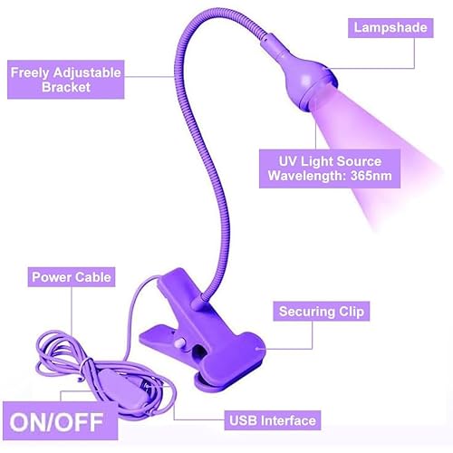 USB 3W LED UV Ultraviolet Phone Glue Curing Lamp,UV Led Nail Lamp for Gel Nails,Portable Clamp Flexible Desk Lamps for Mobile Repair,Plug and Play Purple