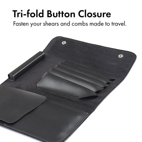 Tokko Katana Professional Shear Case – Black Textured Leatherette 5-Slot Holder for Hair Cutting Shears, Scissors & Combs – Snap Closure, Portable & Protective Folding Pouch for Stylists & Barbers