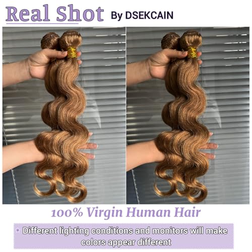 27# Honey Blonde Body Wave Bundles 100% Real Human Hair Bundles 20 22 24 Inch For Quick Weave Double Weft Can Be Dyed and Restyled