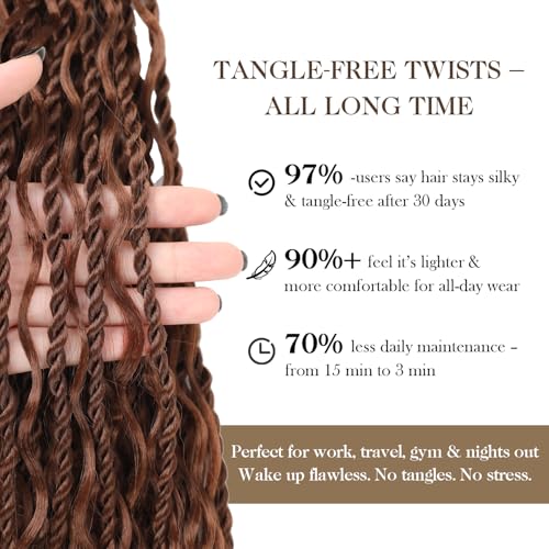 Boho lsland Twist Crochet Hair 24 Inch 8 Packs Medium Auburn Pre-Looped Senegalese Twist Crochet Braids with Curly Ends Synthetic Goddess Twist Crochet Hair for Black Women£¨30# 24 INCH£©