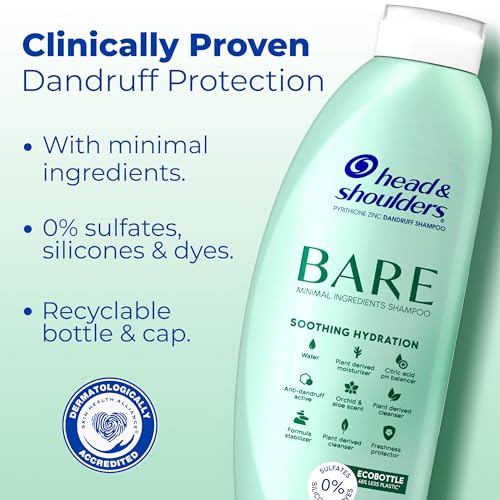 Head & Shoulders BARE Dandruff Shampoo Twin Pack, Soothing Hydration, Sulfate-Free, Silicone-Free, Dye-Free, Eco-Friendly Bottles, Safe for All Hair Types, 13.5 Fl Oz Each (Set of 2)