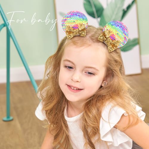 Choicbaby 6 PCS Hair Bow for Gilrs Mouse Ears Sequin Clips Polka Dot Bow with Alligator Clip Mice Ears Hair Bows Barrettes Princess Cosplay Hair Accessories for Baby Girls Toddlers Infant Fine Hair