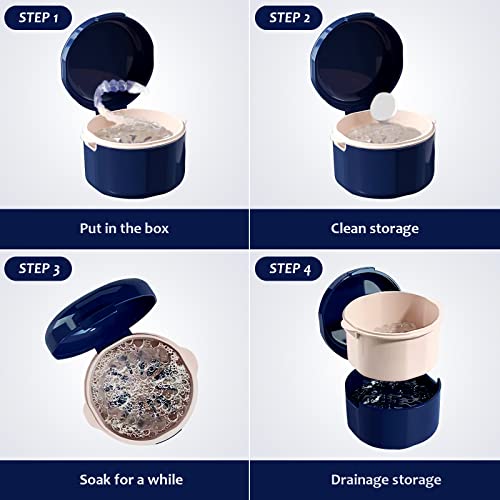 Denture Cup, Denture Bath, Denture Cups for Soaking Dentures, Denture Case with Lid, Denture Bath with Rinsing Basket, Easy to Carry and Clean Retainer Case Denture Cleaning kit