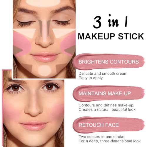 6 Colors Cream Contour Stick Makeup Contour Kit, Double-ended Cream Bronzer for Sculpt, Highlighter and Blush Stick Makeup Kit, Matte & Dewy Finish (SET A)