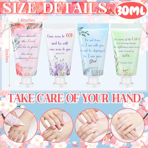 Landhoow 48 Pack Christian Hand Cream Bulk for Women Breast Cancer Accessories Bible Travel Hand Lotion Set Religious Back to School Bible Verse Gift for Church VBS School Teacher Wedding Homeless