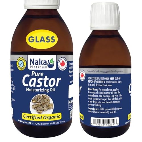 300ml (10oz) glass bottle ORGANIC CASTOR Oil, Expeller Pressed, Moisturizes, Softens and Nourishes Skin, Hair and Nails (300ml) (300ml)