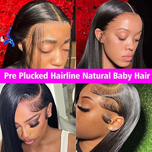 13x4 Straight Lace Front Wigs Human Hair Pre Plucked 180% Density 13x4 HD Transparent Frontal Wigs Human Hair Straight Wigs Human Hair Lace Front Wigs for Black Women with Baby Hair 22 Inch