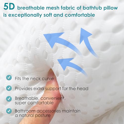 Bath Pillow Bathtub Pillow, Luxury Bath Pillow for Neck and Back Support-with Comfortable 5D Breathable Cotton and Non-Slip Suction Cup Bathtub Accessories - Spa Bath for Women Bath Pillows for tub