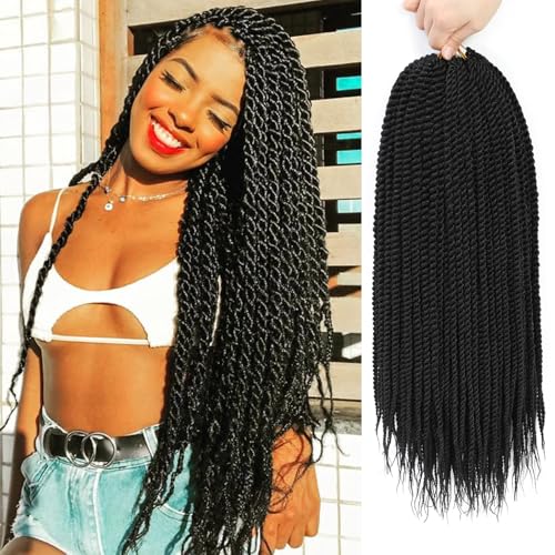 Senegalese Twist Crochet Hair-8 Packs 22 Inch Senegalese Twist Crochet Braids For Women, Black Pre Looped Pretwisted Crochet Braids, Synthetic Crochet Twist Hair (22in,1B#)