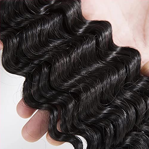Single Human Hair Bundle 22 Inch Color 1B Deep Wave Bundles Peruvian 8A Virgin Remy Hair Extensions Double Weft Real Natural Black Deep Wave Hair Weave
