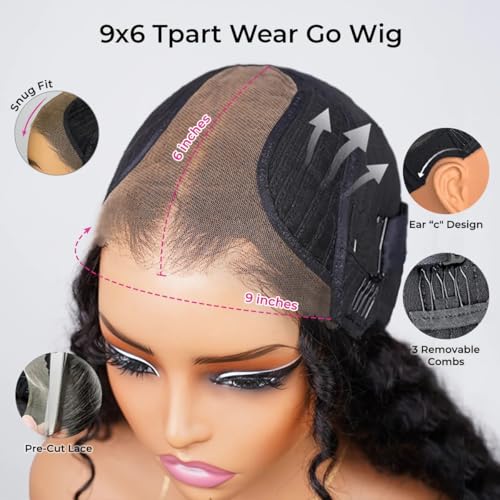 ISEE 9x6 Tpart Bob Straight Glueless Wigs Human Hair Pre Plucked Pre Cut 180% Density Drawstring Wig Human Hair Lace Front Wigs for Black Women Natural Color 12 inch