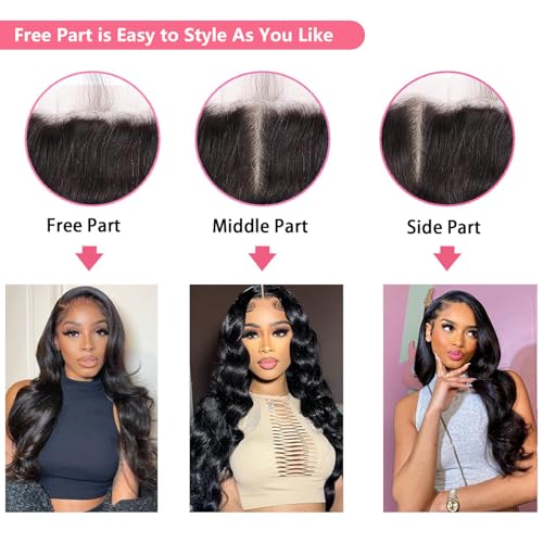 4x4 Lace Closure Human Hair Body Wave Transparent Lace Closure Free Part 100% Unprocessed Brazilian Human Hair Closure 150% Density Pre Plucked With Baby Hair Natural Black Color 20 Inch
